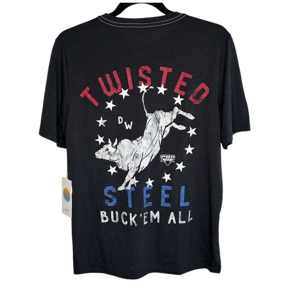 Vuori Current Tech T Shirt PBR Rodeo‎ Small Black Twisted Steel Bull Western NWT